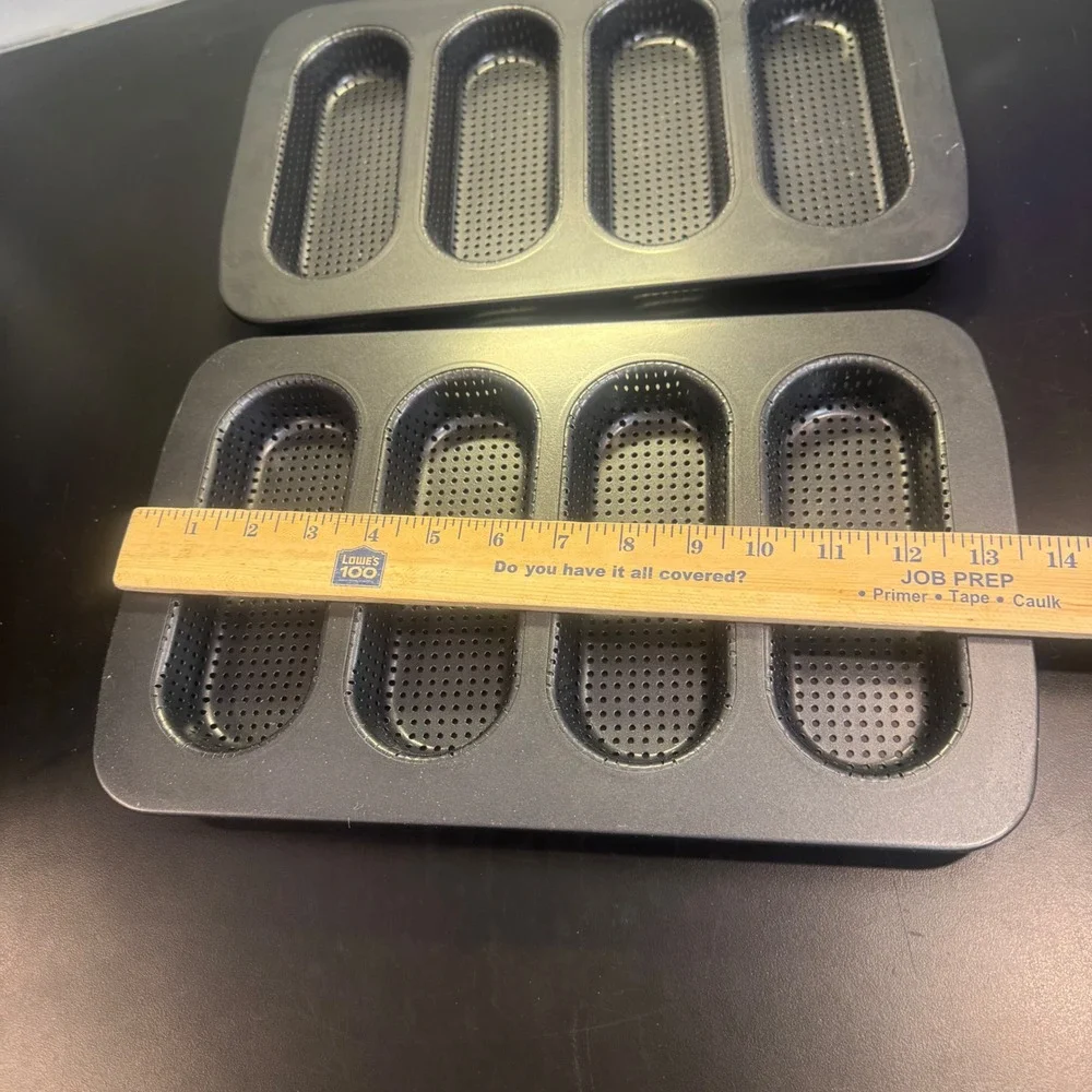 Mini Baguette Pan Set of 2 Dark Gray Perforated Non Stick Sub Roll Bread Molds